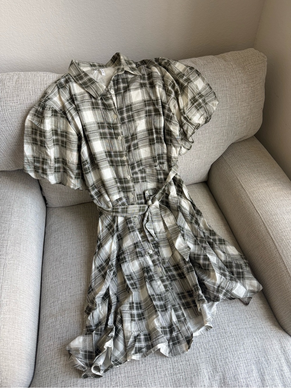Live 4 Truth Olive and Cream Plaid Button-Front Midi Dress